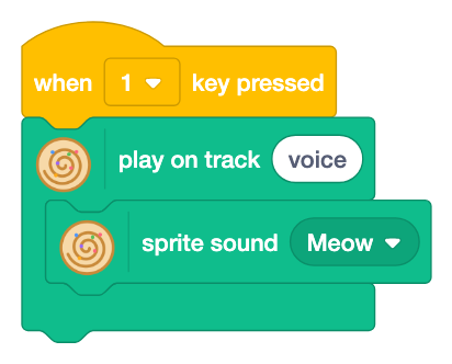 Key 1 plays track voice, with sprite sound Meow in it