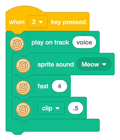 Key 2 plays sprite sound with fast 4 and clip .5 under it