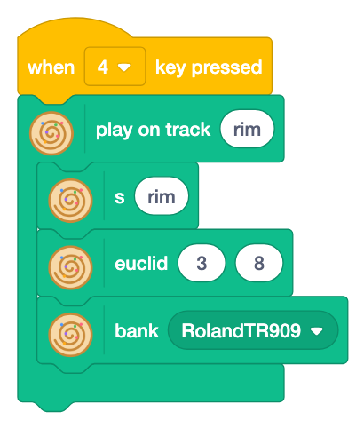 Key 4 plays on track rim: s rim, euclid 3 8 and bank RolandTR909