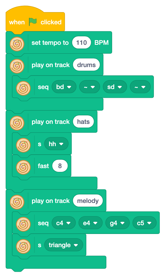 Track melody with seq c4 e4 g4 c5 and s triangle in it