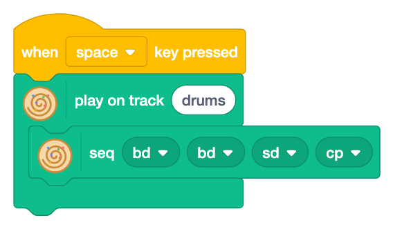 Space plays on track drums, with seq bd bd sd cp in it