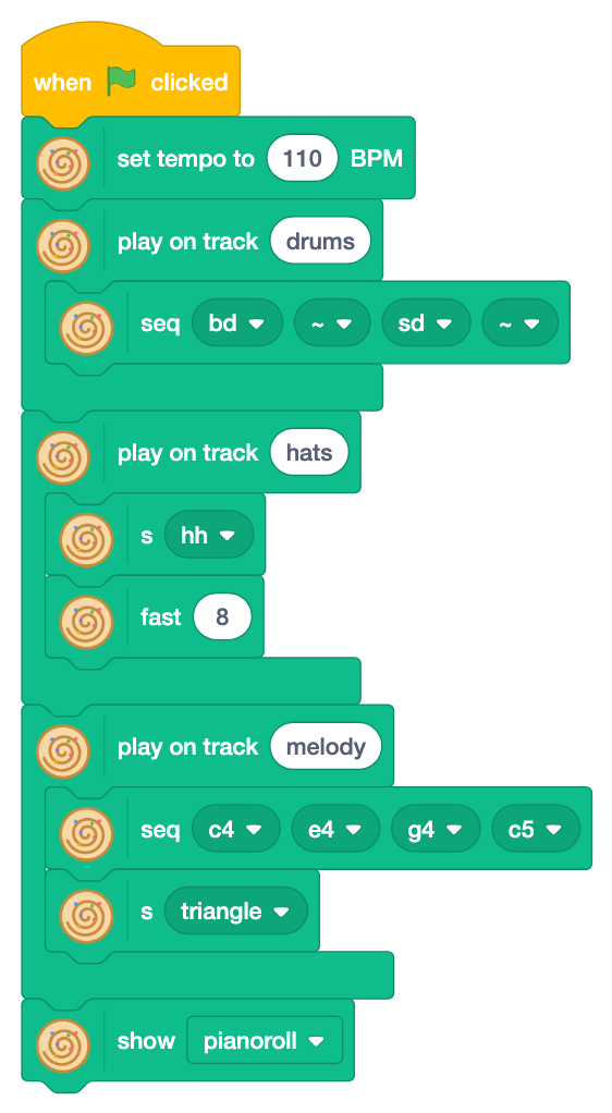 Play three tracks and show pianoroll