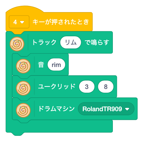 4キーで、トラック リム の中に 音 rim と ユークリッド 3 8 と ドラムマシン RolandTR909